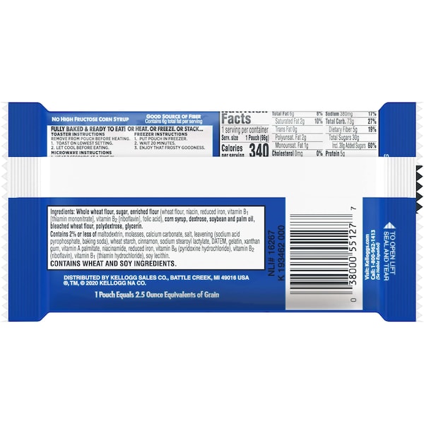 Kellogg's Panecillo de canela integral glaseado con azúcar morena 2 piezas, paquete de 72 - 3800055125.