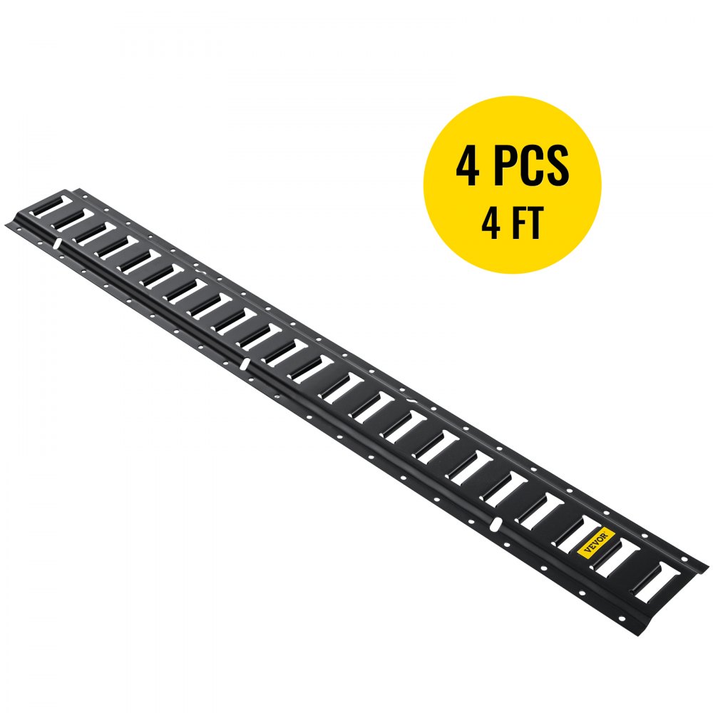 VEVOR E-Track Tie-Down Rail, 4PCS 4-FT Steel Rails w/Standard 1"x2.5" Slots, Compatible with O and D Rings & Tie-Offs and Ratchet Straps & Hooked Chains, for Cargo and Heavy Equipment Securing - HSPSXE4FT4PCSW79GV0