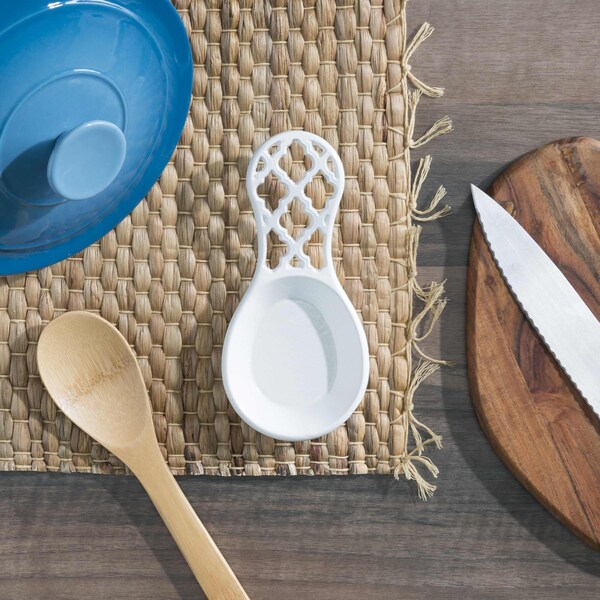 Home Basics Lattice Collection Cast Iron Spoon Rest, White - SR45361