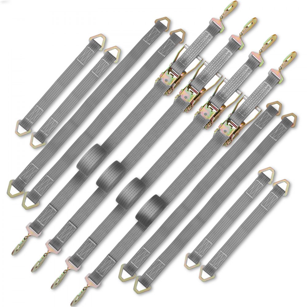 VEVOR Ratchet Tie Down Straps, 2'' x 15.6' Heavy Duty Ratchet Straps with Snap Hooks, 4000 lbs Working Load, 4 Pack Tie Down Set Includes 8 Axle Straps for Moving Motorcycle, Cargo & Daily Use - JLDHSSSGBDD12Z4SLV0