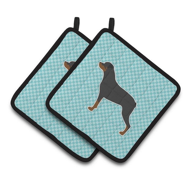 Carolines Treasures Rottweiler Checkerboard Blue Pair of Pot Holders - BB3766PTHD