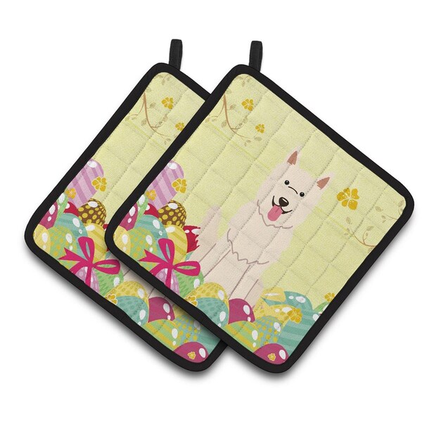 Carolines Treasures Easter Eggs White German Shepherd Pair of Pot Holders - BB6045PTHD
