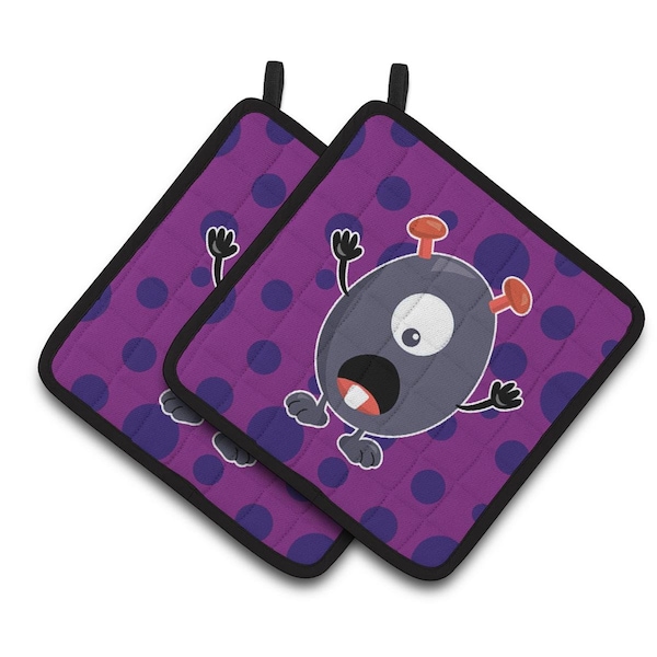 Carolines Treasures Little Monster Grape Gordo Pair of Pot Holders - BB7002PTHD