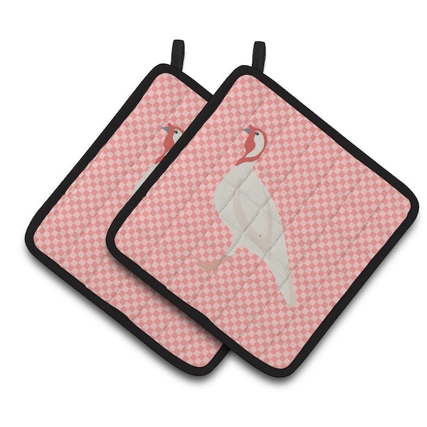 Carolines Treasures Beltsville Small White Turkey Hen Pink Check Pair of Pot Holders - BB7989PTHD