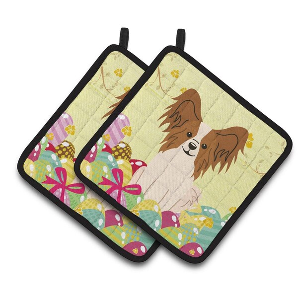 Carolines Treasures Easter Eggs Papillon Red White Pair of Pot Holders - BB6078PTHD