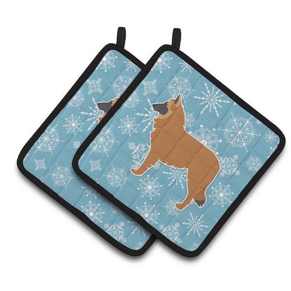 Carolines Treasures Winter Snowflake Belgian Shepherd Pair of Pot Holders - BB3561PTHD