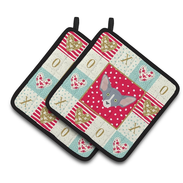 Carolines Treasures 7.5 x 7.5 in. Peterbald Cat Love Pair of Pot Holders - CK5148PTHD
