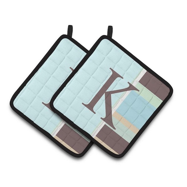 Carolines Treasures Letter K Initial Monogram - Blue Stripes Pair of Pot Holders, 7.5 x 3 x 7.5 in. - CJ1003-KPTHD