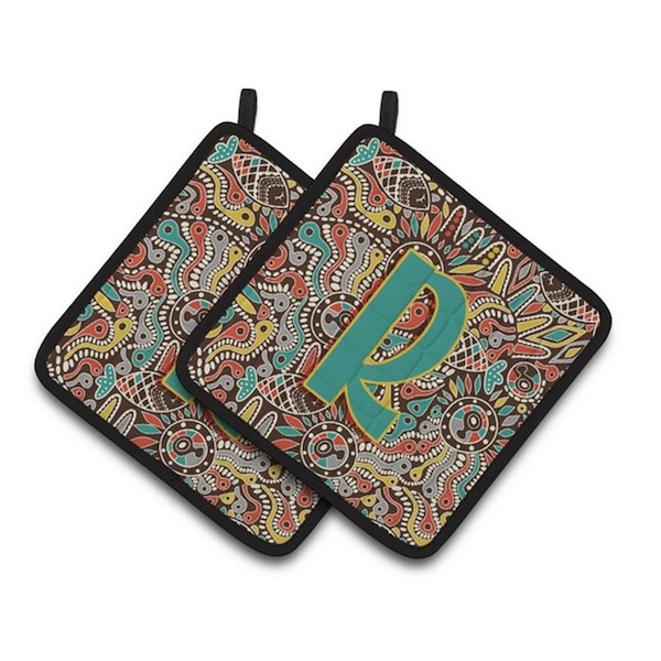 Carolines Treasures Letter R Retro Tribal Alphabet Initial Pair of Pot Holders, 7.5 x 3 x 7.5 in. - CJ2013-RPTHD