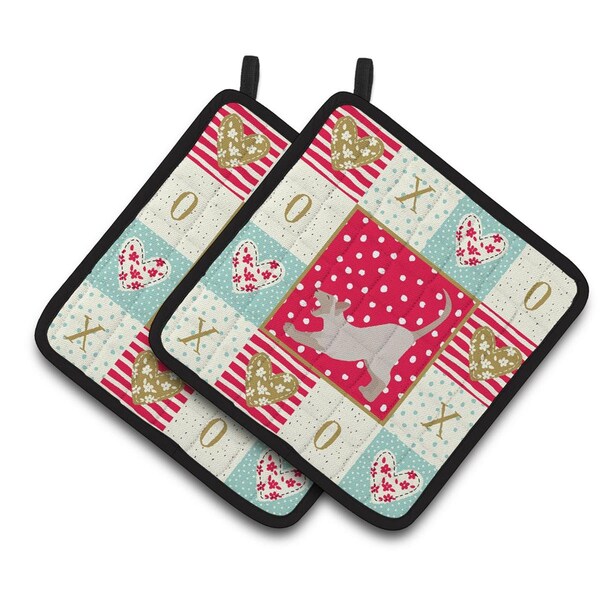 Carolines Treasures 7.5 x 7.5 in. Thai Lilac Cat Love Pair of Pot Holders - CK5798PTHD