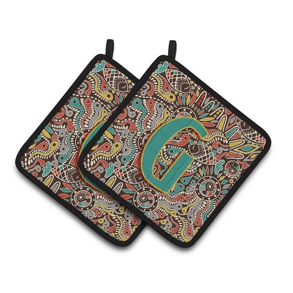 Carolines Treasures Letter G Retro Tribal Alphabet Initial Pair of Pot Holders, 7.5 x 3 x 7.5 in. - CJ2013-GPTHD