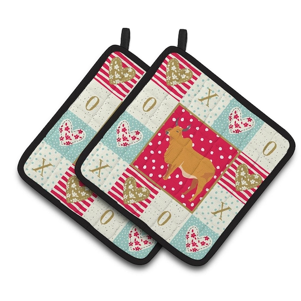 Carolines Treasures 7.5 x 7.5 in. Zebu Indicine Cow Love Pair of Pot Holders - CK5252PTHD