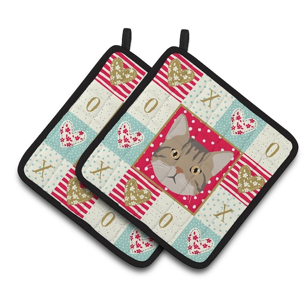 Carolines Treasures 7.5 x 7.5 in. American Wirehair Cat Love Pair of Pot Holders - CK5083PTHD