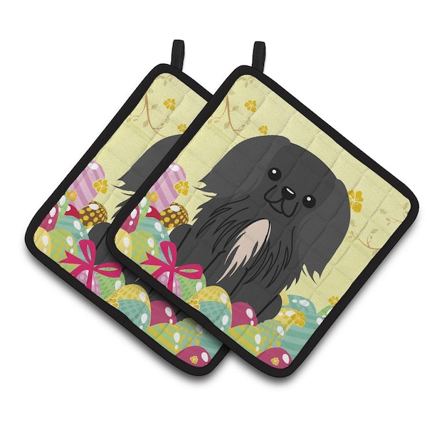 Carolines Treasures Easter Eggs Pekingnese Black Pair of Pot Holders - BB6107PTHD
