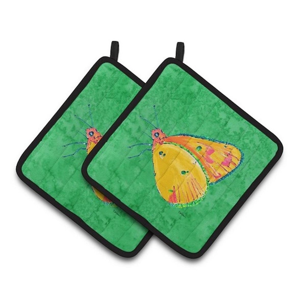 Carolines Treasures Butterfly Orange on Green Pair of Pot Holders, 7.5 x 3 x 7.5 in. - 8861PTHD