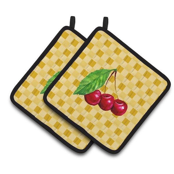 Carolines Treasures Cherries on Basketweave Pair of Pot Holders - BB7224PTHD
