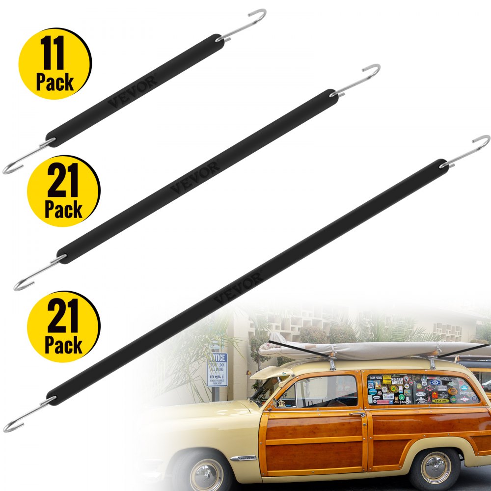 VEVOR Rubber Bungee Cords, 11 Pack 9", 21 Pack 15", 21 Pack 21", Natural Rubber Tie Down Straps w/S Hooks, Heavy Duty Assorted Sizes Outdoor Tarp Straps for Securing Flatbed Trailers, Canvases, Cargo - PBTCFSD1510PCGANAV0