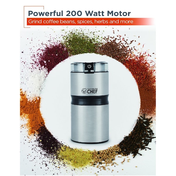 Commercial Chef Electric Coffee Grinder Spice Grinder - Stainless Steel Blades Grinder - CHCG21SSA6
