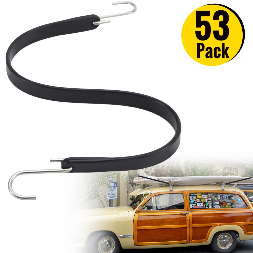 VEVOR Rubber Bungee Cords, 53 Pack 21" Long, Weatherproof Natural Rubber Tie Down Straps with Crimped S Hooks, Heavy Duty Outdoor Tarp Straps for Securing Flatbed Trailers, Canvases, Cargo, and More - PBTCFSDYC2150HMN0V0