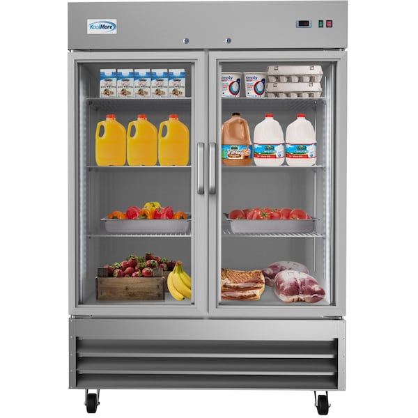 Koolmore 54" 2 Glass Door Commercial Reach-in Refrigerator Cooler with LED Lighting - 47 cu. Ft - RIR-2D-GD