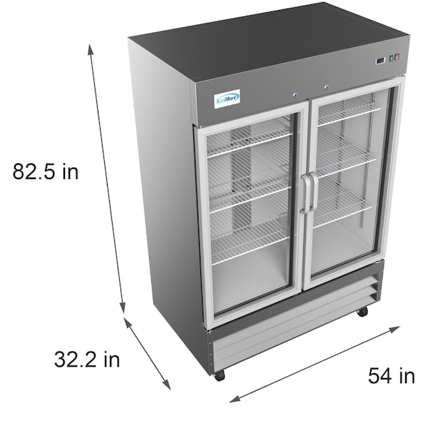 Koolmore 54" 2 Glass Door Commercial Reach-in Refrigerator Cooler with LED Lighting - 47 cu. Ft - RIR-2D-GD
