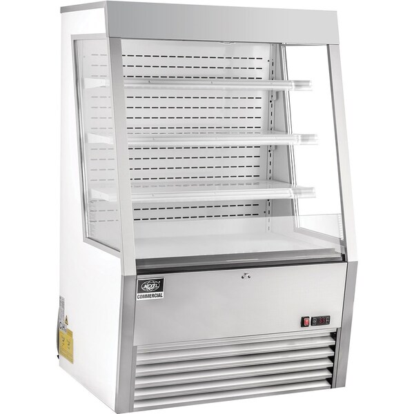 Global Industrial NexelRefrigerated Open Air Merchandiser w/ Curtain, 13.8 Cu. Ft., Stainless Steel - 243211