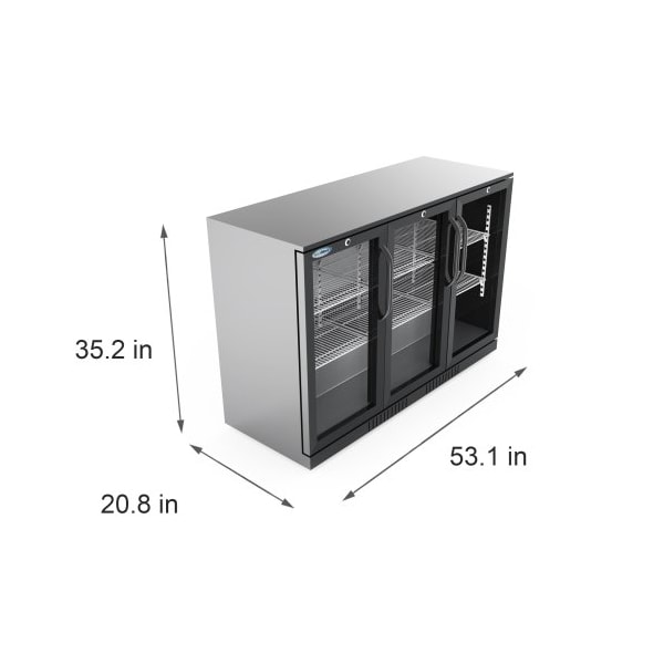 Koolmore 3 Door Back Bar Cooler Counter Height Glass Door Refrigerator with LED Lighting - 11 cu.ft, Black - BC-3DSW-BK