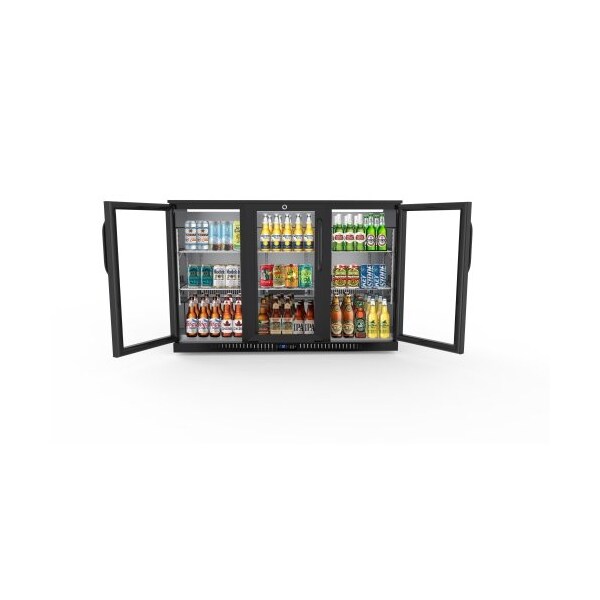 Koolmore 3 Door Back Bar Cooler Counter Height Glass Door Refrigerator with LED Lighting - 11 cu.ft, Black - BC-3DSW-BK