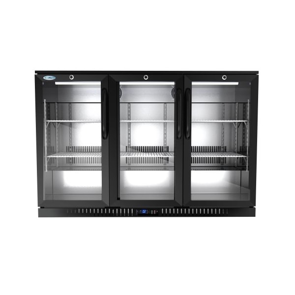 Koolmore 3 Door Back Bar Cooler Counter Height Glass Door Refrigerator with LED Lighting - 11 cu.ft, Black - BC-3DSW-BK