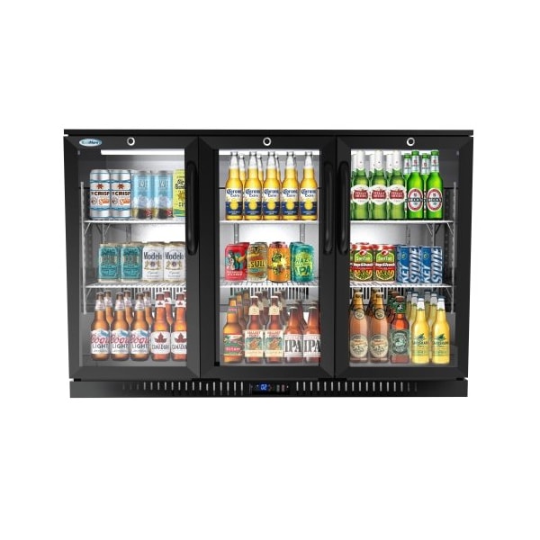 Koolmore 3 Door Back Bar Cooler Counter Height Glass Door Refrigerator with LED Lighting - 11 cu.ft, Black - BC-3DSW-BK