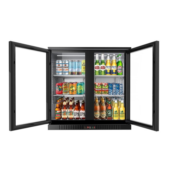 Koolmore 2 Door Back Bar Cooler  Counter Height Glass Door Refrigerator with LED Lighting - 7.4 cu.ft., Black - BC-2DSW-BK
