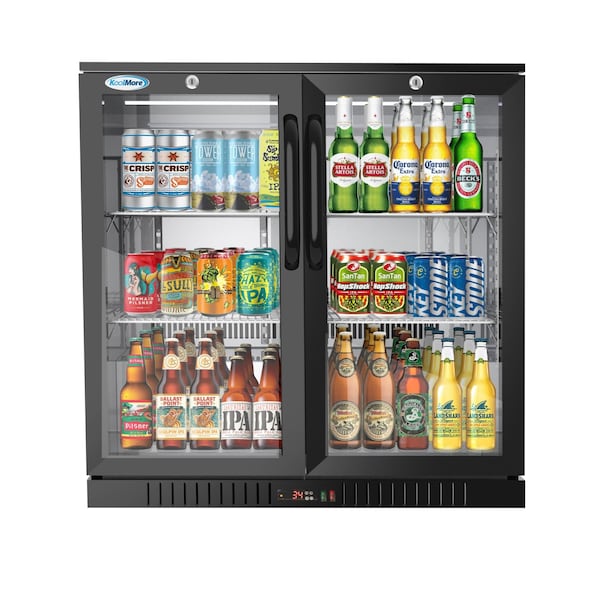Koolmore 2 Door Back Bar Cooler  Counter Height Glass Door Refrigerator with LED Lighting - 7.4 cu.ft., Black - BC-2DSW-BK