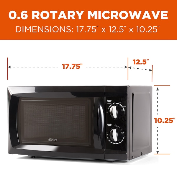 Commercial Chef Countertop Microwave Oven, 0.6 Cu. Ft, Black - CHM660B