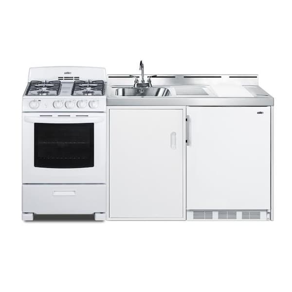 Summit Appliance Summit Appliance ACK72GASW 42 x 71.5 x 24 in. All-in-one Combination Kitchenette with Refrigerator Freezer with Sink; Storage Cabinet & Gas Range; White - ACK72GASW
