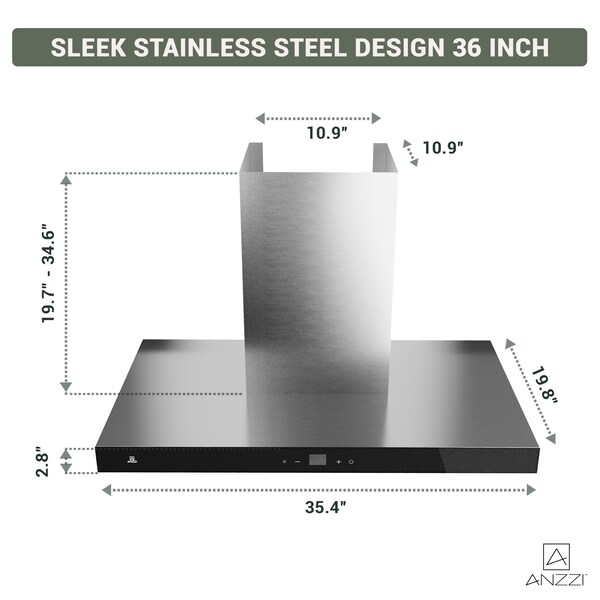 Anzzi 36-Inch Wall Mount Range Hood, Stainless Steel Wall Mount with 2 LED Lights - RH-AZ0190PSS
