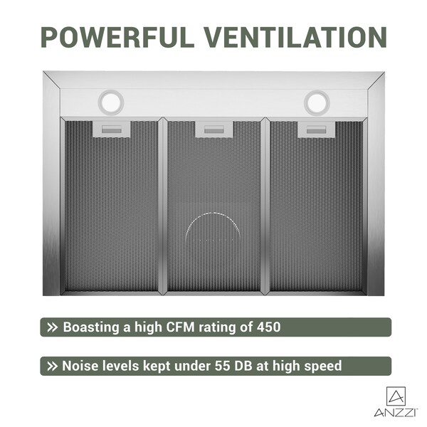 Anzzi 30-Inch Wall-mounted stainless steel-finished convertible range hood with aluminum filter - RH-AZ0576ESS