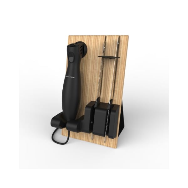 Hastings Home Electric Carving Knife Set, 2 Stainless Steel Blades, Comfort Grip Handle and Wood Storage Block - 129832QDS