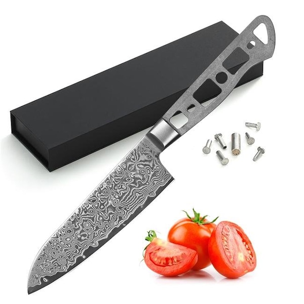 Katsura Cutlery Katsura Cutlery CKGD7B-no logo 5 in. Japanese Premium AUS 10 67 Layers Damascus Steel Small Santoku Knife Blank No Logo Woodworking Project Kit - CKGD7B-no logo