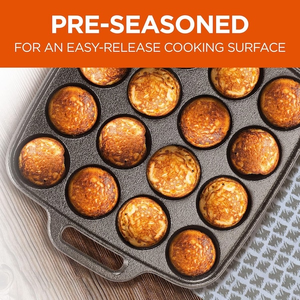 Commercial Chef Cast Iron Cookware Aebleskiver Pan With 16 Cake Pop Mold Openings - CHCI16