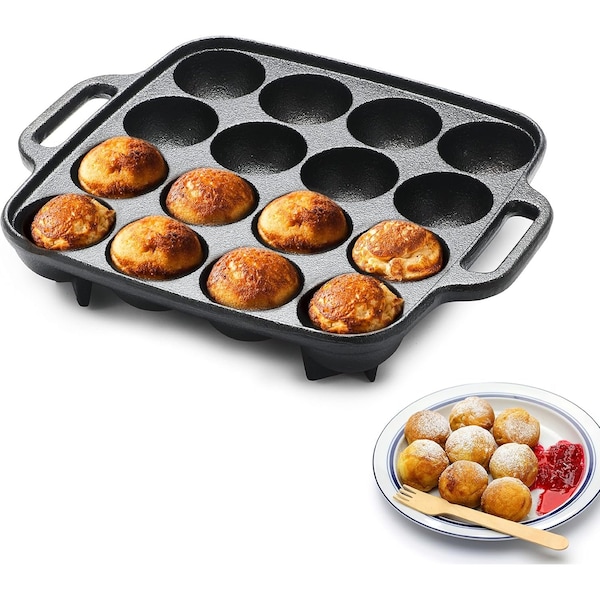 Commercial Chef Cast Iron Cookware Aebleskiver Pan With 16 Cake Pop Mold Openings - CHCI16