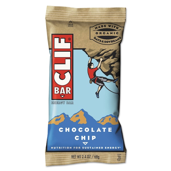 Barra energética Clif Bar, Chocolate Chip, 2.4oz, paquete de 12 - CCC160004