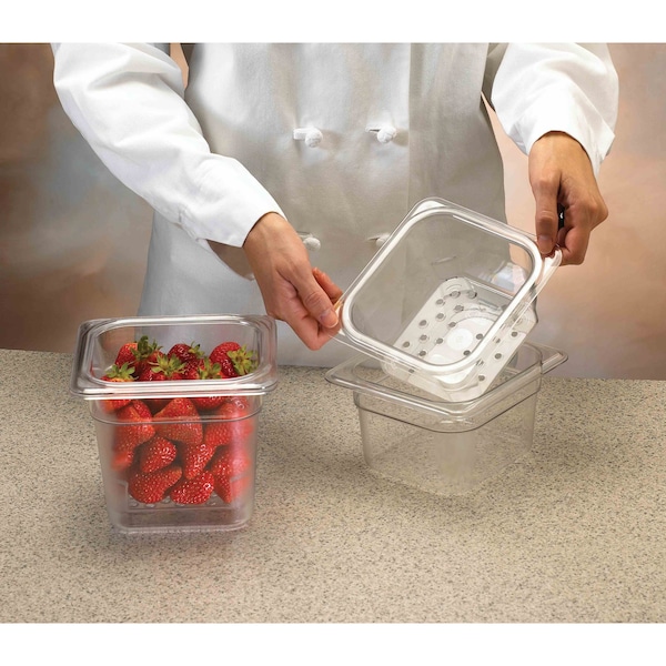 Cambro Cambro - Camwear Colander, 3" Deep, Clear Polycarbonate, Fits 1/6 Size Food Pans - 63CLRCW135