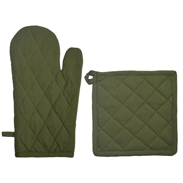 Dunroven House Quilted Oven Mitt & Potholder Set; Sage - ORK104MP-S