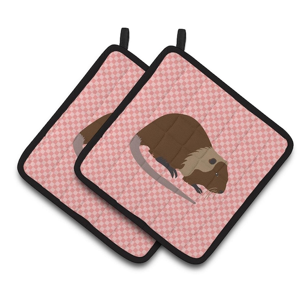 Carolines Treasures Coypu Nutria River Rat Pink Check Pair of Pot Holders - BB7879PTHD