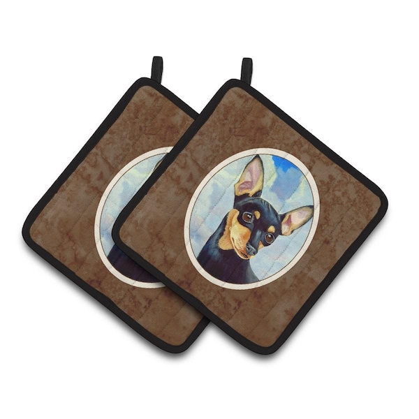 Carolines Treasures Min Pin Black & Tan Pair of Pot Holders - 7073PTHD