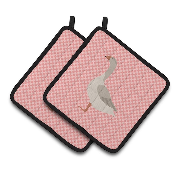 Carolines Treasures Steinbacher Goose Pink Check Pair of Pot Holders - BB7894PTHD