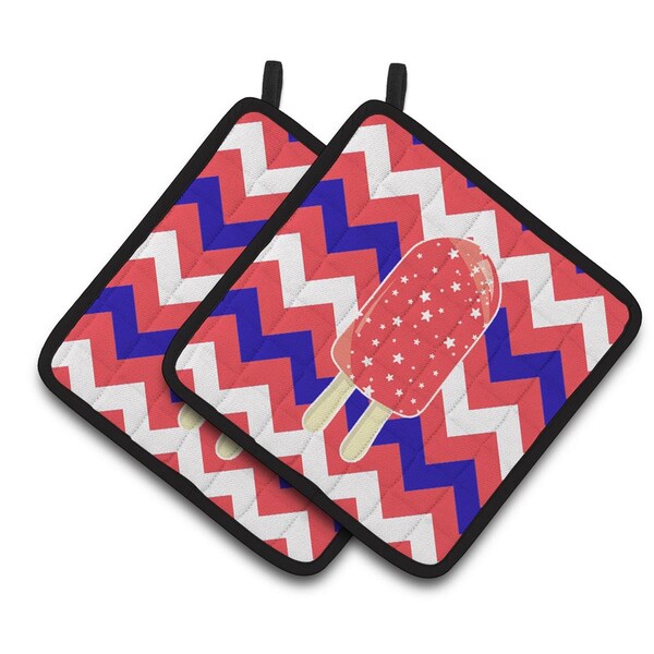 Carolines Treasures Ice Pop Popsicle Red White Blue Pair of Pot Holders - BB7063PTHD