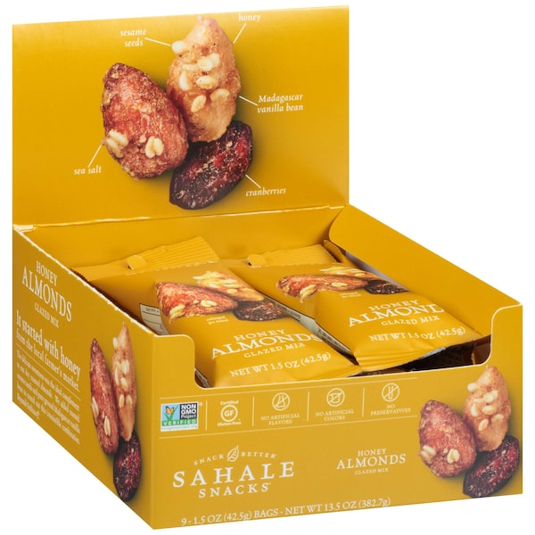Sahale Snacks Mezcla de Almendras con Miel Glaseadas Sahale 1.5 oz., Paquete de 108 - 4899600010