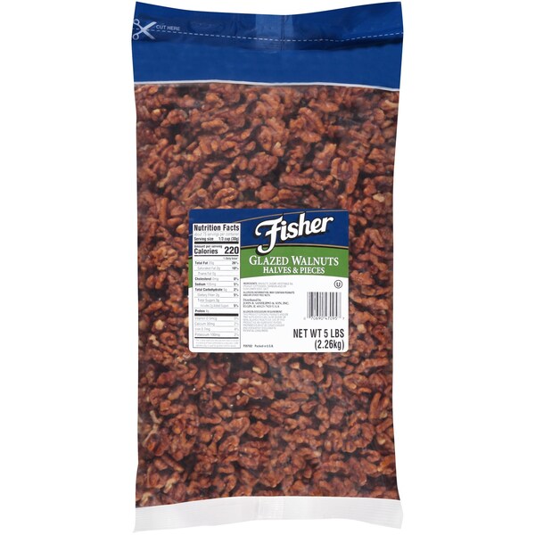 Mitades y trozos de nuez Fisher Fisher glaseados 5lbs - 96153