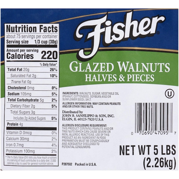 Mitades y trozos de nuez Fisher Fisher glaseados 5lbs - 96153
